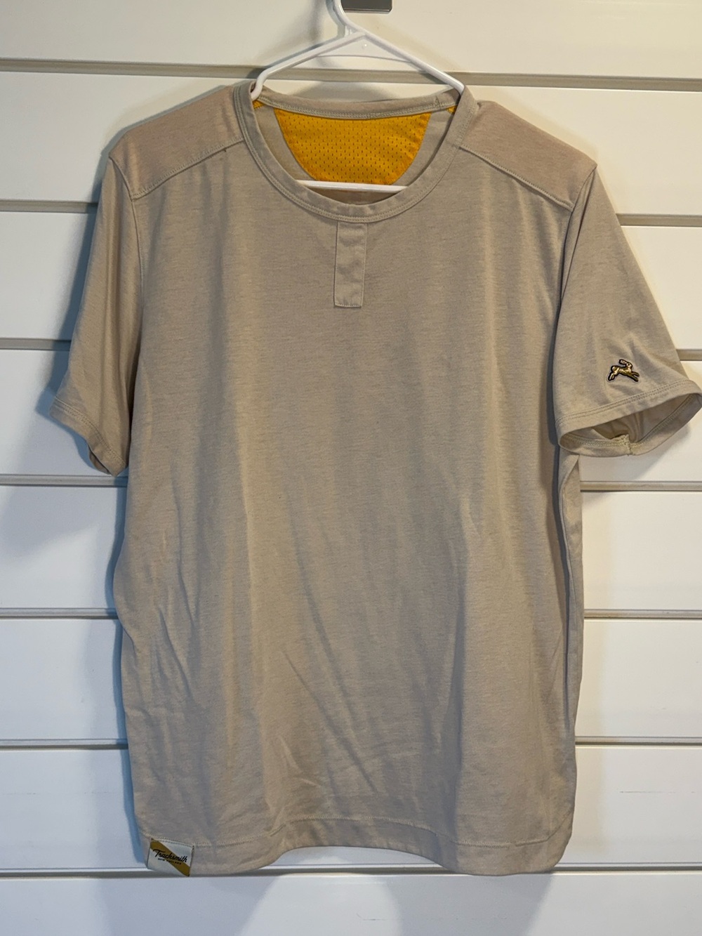 Tracksmith Beige Short-Sleeve Crew Tee with Yellow Inner Neck